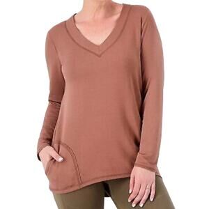 Zuda Pullover Sweatshirt Women Medium Oversized Mocha Pockets Stretchy Soft